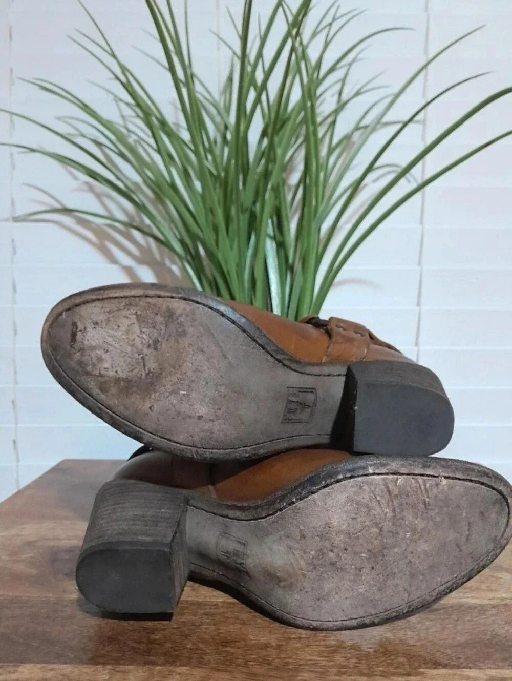 Frye Brown Leather Ankle Boots with Harness Strap